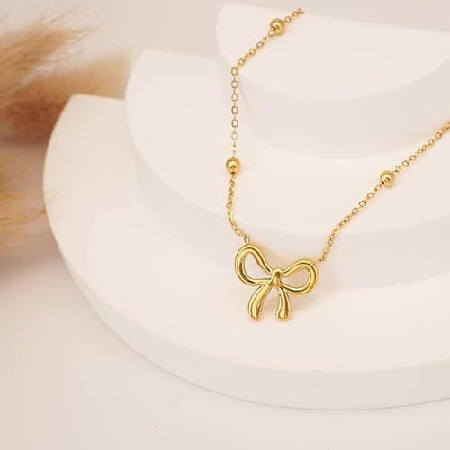 SUNNYOUTH Bow Necklace for Women Bowknot Choker Necklace 14K Gold Plated Ribbon Choker Necklaces Fashion Jewelry Gifts thumbnail 3