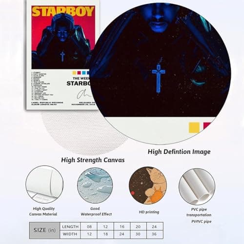 2 PCS Starboy Album Cover Poster Weeknd Posters for Room Aesthetic Canvas Wall Art Bedroom Decor 12x18inch(30x45cm) thumbnail 5