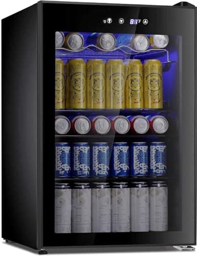 Antarctic Star Beverage Cooler 145 Can Mini Fridge Glass Door for Soda Beer Wine Glass Door Stainless Steel Small Drink Refrigerator Digital Display for Home, Office Bar,4.4cu.ft… - 4.4cu.ft - Black - Image 1