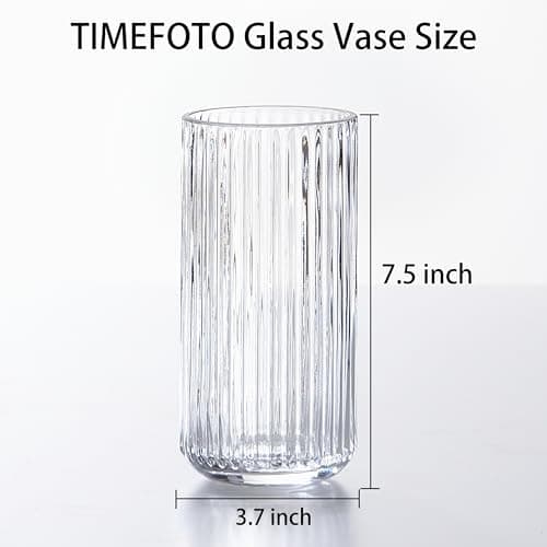 Clear Glass Flower Vase for Pampas Grass, 7.5 inch Medium Decorative Centerpiece Ribbed Vase for Dining Table, Office Desktop, Shelf Bookshelf, Mantel, Entryway, Bathroom, Countertop, Farmhouse, Gift thumbnail 5