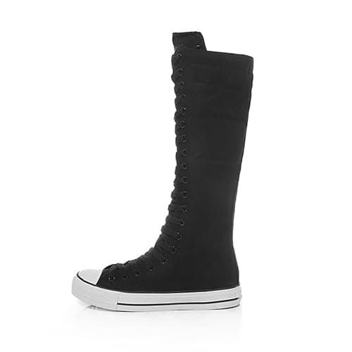 Women's Canvas Boots Lace Up Knee High Platform Boots for Women Comfort Sneakers Canvas Shoes with Side Zipper thumbnail 5