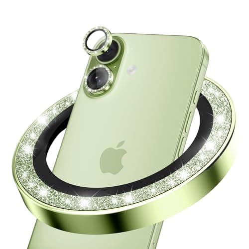 CloudValley for iPhone 17 Glitter Camera Lens Protector, Bling Ultra-HD Tempered Glass Cover with Metal Ring, Sparkly Anti-Scratch Accessories for Women, Easy Installation, Glitter Sage - Image 1