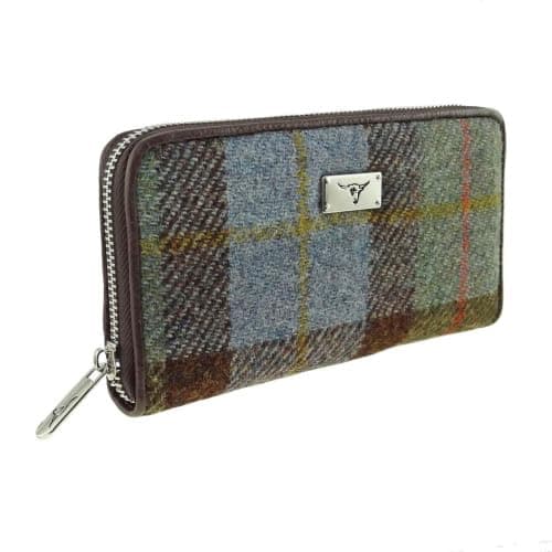 Glen Appin Harris Tweed Large Zip Purse LB2100 Staffa (Colour 15 Green) - Image 1