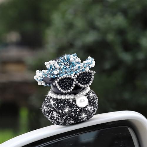 wonuu Black Diamond Rubber Duck Car Ornaments Funny Office Gifts Dashboard Decorations for Cool Car Accessories, Dark Blue thumbnail 5