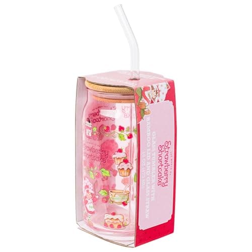 Silver Buffalo Strawberry Shortcake Berry Print Glass Tumbler with Bamboo Lid and Glass Straw Featuring Strawberry Shortcake and Custard, 16 Ounces thumbnail 8