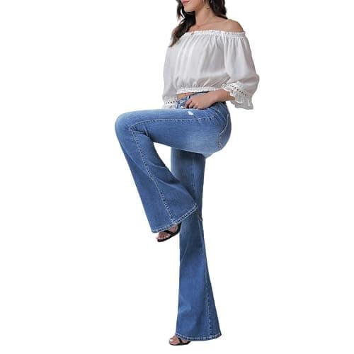 VIPONES Women's Flare Bell Bottom Jeans High Waisted Wide Leg Bootcut Jeans Stretchy Denim Pants thumbnail 2
