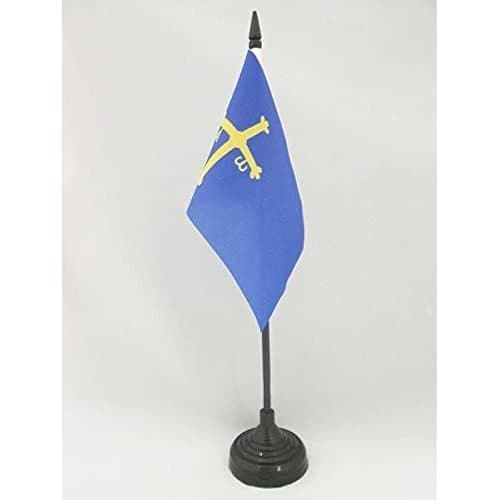 Asturias Table Flag 4'' x 6'' - Spanish region of Principado de Asturias Desk Flag 15 x 10 cm - Black plastic stick and base - AZ FLAG - Image 1