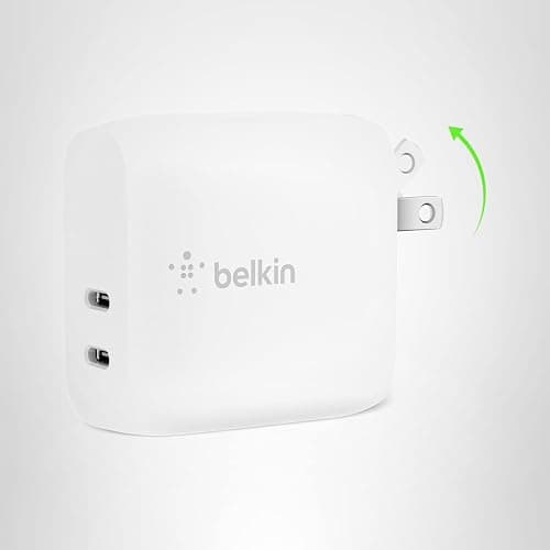 Belkin 40W Dual Port USB C Wall Charger Block - USB C Fast Charging for Apple iPhone, iPad, Samsung Galaxy Phone, & More - Programmable Power Supply Tech - Folding Prongs - White thumbnail 10