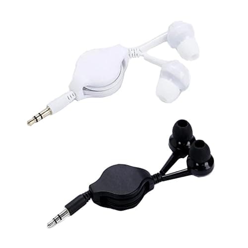 ThtRht 2 Pack Retractable Earbuds Wired Earphone Portable 3.5mm Plug Stereo in-Ear Headphone Wiring Ear Buds for Computer PC Tablet Phone Airplane Airline Flight Fly Trip Plane Laptop MP3 Player - Image 1