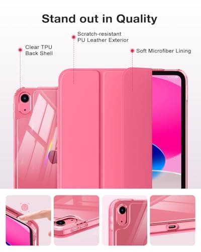 MoKo for iPad (A16) 11th Generation Case 11-inch 2025,iPad 10th Generation Case 2022 with Left Pencil Holder,Slim Trifold iPad11 inch Cover with Crystal Clear TPU Back Shell,Watermelon Red thumbnail 6