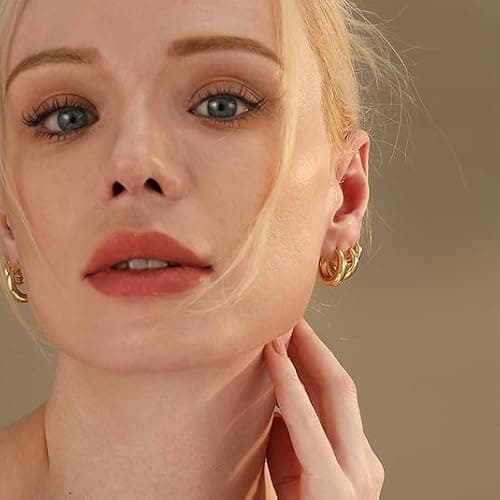 3 Pairs Gold Chunky Hoop Earrings Stantement Huggie Earrings Minimalist Triple Hoops Small Earrings Set Trendy Hypoallergenic Stacks Huggie Jewelry Everyday Wear Earrings thumbnail 2