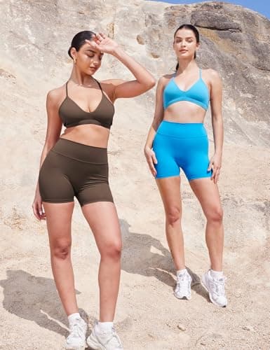 YEOREO Women's Biker Shorts 4.5" / 6" Workout Gym Shorts Craze High Waist Tummy Control Hidden Scrunch Running Yoga Coffee S thumbnail 5