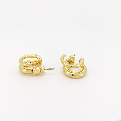 Obidos 14K Gold Plated Illusion Stud Earrings for Women | Triple Huggie Hoop Earrings for One Hole| Trendy Simple Hypoallergenic Fashion Accessories Gold Jewelry Gifts for Womens thumbnail 5