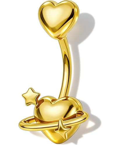 OUFER 14G Heart Belly Button Rings made of 316L Surgical Steel, Minimalist Star Gold Belly Piercing Jewelry, Romantic Navel Rings for Women - Image 1