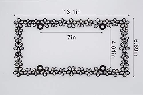 Creathome 3D Shining Daisy Wrenth License Plate Frame from Pure Zinc Alloy Metal Perfect Plate Holder,Matt Black with Silver Glitter thumbnail 9