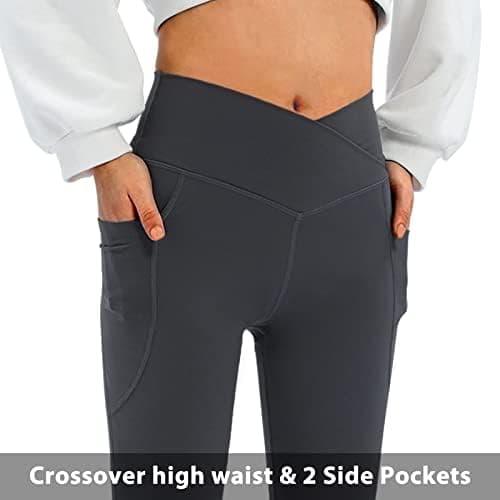 DLOODA Women's Flare Leggings with Pockets-Crossover High Waisted Bootcut Yoga Pants-Tummy Control Bell Bottom Leggings thumbnail 3