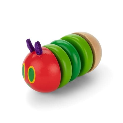Kids Preferred World of Eric Carle The Very Hungry Caterpillar Newborn Wooden Fidget Toy, Baby Sensory Caterpillar Shaker Rattle for Infants, Babies, and Toddlers - Image 1