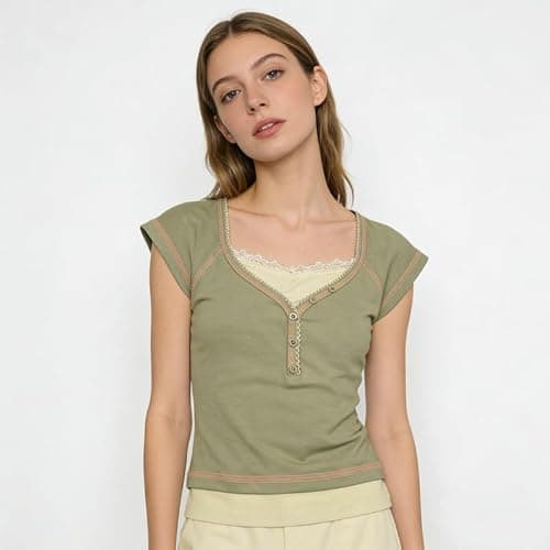 Whimsy twee Clothes Women Cute Summer Vintage Scoop Neck Cotton Y2k Grunge 2000s Short Sleeve Top thumbnail 2