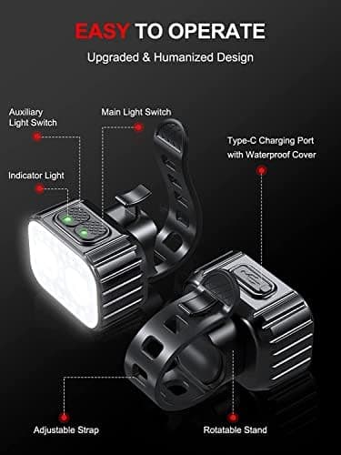 Bike Lights, Rechargeable Bicycle Lights Set Super Bright 8+12 Modes, IPX6 Waterproof Bike Lights for Night Riding/Cycling Safety, Front and Back Taillight Reflectors, 58 Hrs Long Battery Life thumbnail 5