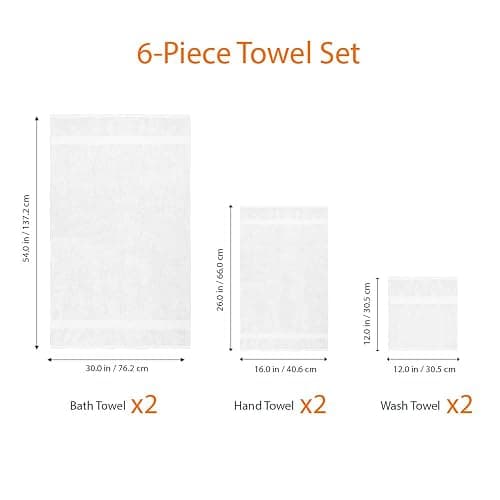 Amazon Basics 6-Piece Oversized Highly Absorbent Fade-Resistant Towel Set, 100% Cotton Towels for Bathroom, Soft, 2 Bath Towels, 2 Hand Towels, 2 Washcloths, White thumbnail 3