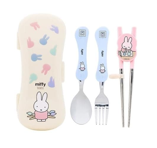Cute Fork, Spoon, and Chopsticks Flatware Set with Case, Stainless Steel (Ivory) - Image 1