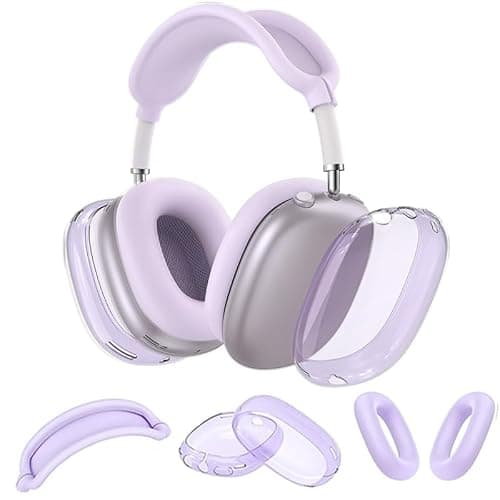 Silicone Case Cover for AirPods Max Headphones (2024/2020), Clear Soft TPU Ear Cups Cover/Ear Pad Case Cover/Headband Cover 3-in-1 Transparent Accessories Case Protector for Airpods Max(Purple) - Image 1