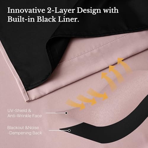 NICETOWN 100% Blackout Window Curtain Panels 84" Long, Blush Pink, 2 Pieces, 52 inches Wide Each Panel, Heat and Cold Blocking Drapes with Black Liner for Nursery, Thermal Insulated Draperies thumbnail 4