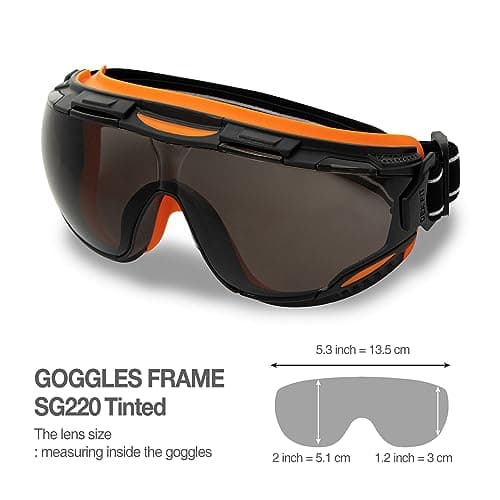 DEX FIT Safety Goggles SG220, Wide-Vision Lab & Chemical Splash Eye Protection, Anti-Fog & Scratch Resistant, Soft Seal, Z87.1 Approved; Black/Orange, Smoke Tinted Lens, 19mm Strap, 1 PC thumbnail 5