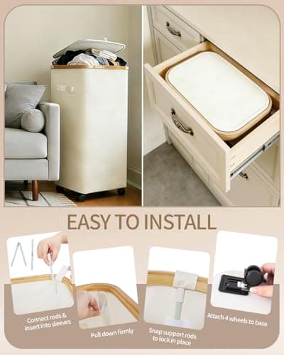 Laundry Hamper with Wheels, 75L Large Clothes Hamper with Removable Inner Bag, Collapsible Dirty Clothes Basket for Dorm, Rolling Dirty Clothes Basket for, Bedroom, Bathroom, Laundry Room thumbnail 5