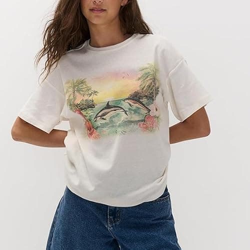 Oversized Graphic Shirt for Teens Girl Women Y2K Short Sleeve Floral Baggy Tops Preppy Vintage Aesthetic Loose Tee thumbnail 2