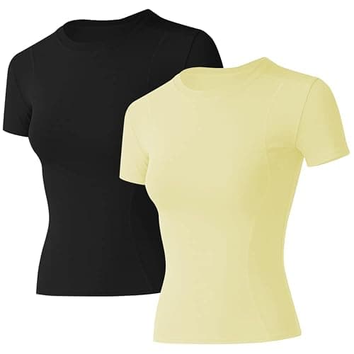 Loovoo Women's Compression Workout Shirt Slim Fit Athletic Tee | Quick Dry Stretch Gym Top for Running, Yoga & Training,Crew Neck Short Sleeve Athletic T Shirts 1/2/3 Pack - Image 1