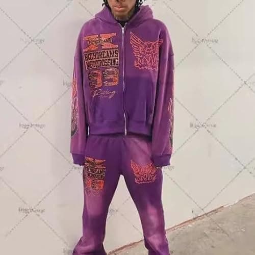 OANTGM Zip Up Hoodie Grunge Jackets Streetwear Y2k Unisex Emo Vintage 2000s Outerwear Oversized Graphic Hoodies Star Rapper thumbnail 4
