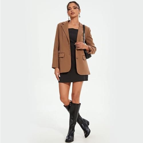 QIY Knee High Boots Women Faux Leather Elastic Boots Low Heel Square Toe Side Zipper Fall Long Tall Boots for Women thumbnail 5