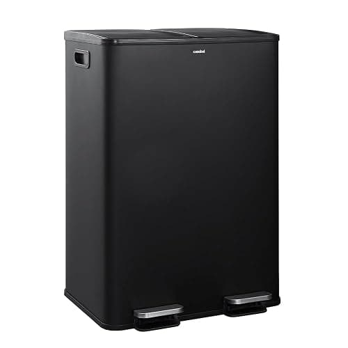CASABEL Poubelle Cuisine Tri Sélectif 60L - 2 x 30 Litres, Double Compartiments 2x30L, Acier INOX Noir, Poubelle Recyclage Rectangulaire à Pédales, Anti Traces, Anti Odeurs, Entreprise Française - Image 1