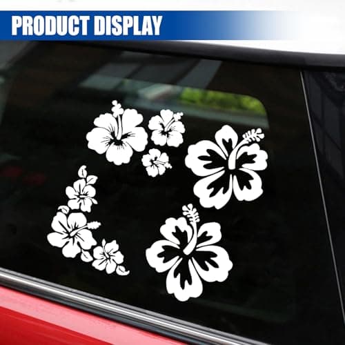 Hawaiian Hibiscus Flower Car Decal Sticker, Waterproof PET Decal, Car Bumper Sticker, Automotive Exterior Decoration Sticker Decal for Car, Truck, SUV, Door, Wall, Laptop (White, 7.88”×7.34”) thumbnail 6