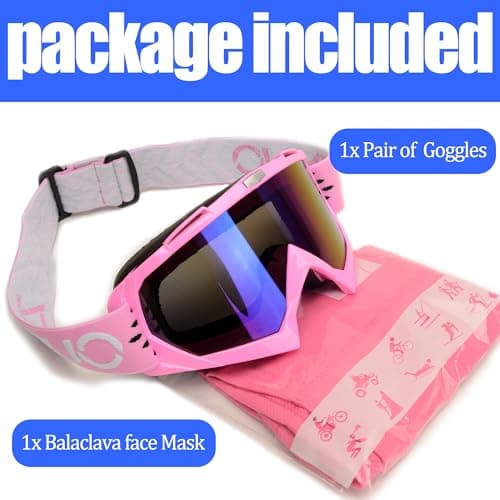 ATV Goggles with Balaclava face Mask for Men Women and Youth, Dirt Bike Motorcycle Motocross Riding Ski Goggles (Pink Color+Pink) thumbnail 7