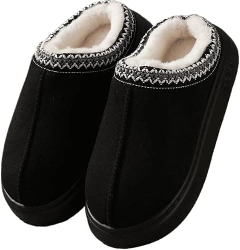 BERANMEY Cozy Fuzzy Platform Ankle Slippers for Womens Mens with Anti-Slip Sole, Warm Furry Lining for Indoor & Outdoor (Black, US Footwear Size System, Adult, Women, Numeric Range, Medium, 8.5, 9) thumbnail 7