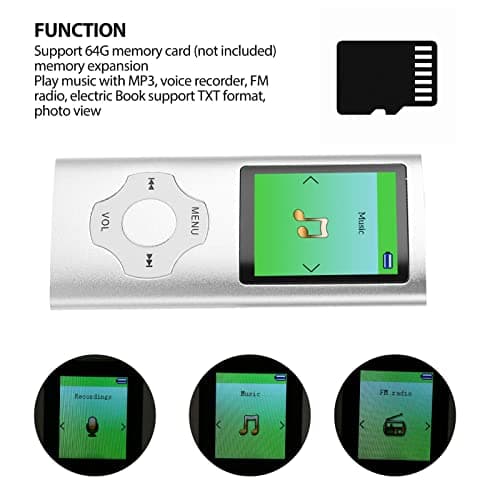 64G MP3 Player, 1.8 Inch Music Player, LCD Screen, Recording FM Radio, Portable MP3 Player for Kids Students (Silver) thumbnail 6