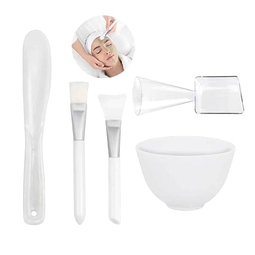 Rowcay Silicone Mixing Bowl Set, 5 Piece DIY Mask Mixing Kit, contains silicone bowl, mask brush, bowl stick spatula, mask applicator, measuring cup. Great beauty tool for home salon. - Image 1
