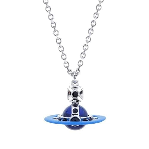 ZHAOZHAO Colorful Saturn Necklace for Women - Silver Blue Saturn Pendant - Punk Style - Image 1