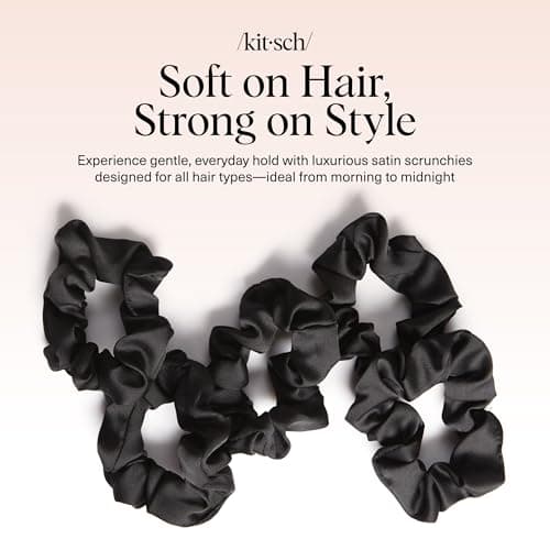 Kitsch Satin Scrunchies for Women - No Crease, Frizz Control | Softer Than Silk Scrunchies Gentle On Hair Scrunchies for All Hair Types | Stylish Hair Accessories College Essentials - Black, 5pcs thumbnail 8