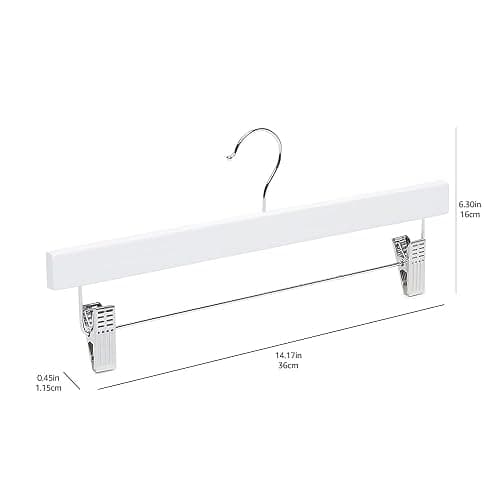 Amazon Basics Durable Wooden Pants and Skirt Hangers with Clips, Closet Organizer, White, 10-Pack thumbnail 6