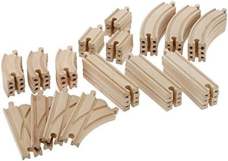Wooden Train Track 52 Piece Set-18 Feet Of Track Expansion - 5 Distinct Pieces - 100% Compatible with All Major Brands Including Thomas Wooden Railway System: Screen Free Christmas Gift For Toddlers thumbnail 7