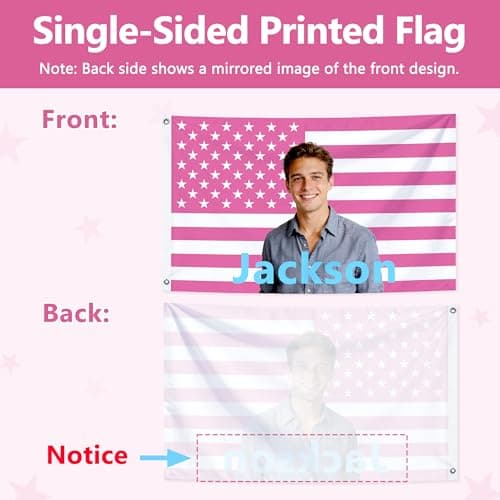 Custom Pink American Flag, Personalized Flags with Picture Text, Single-Sided 2x3 3x5 4x6 5x8 Ft, Customized Funny Flag Tapestry Poster for Bedroom Room Dorm Outdoor and Garden Decor thumbnail 5