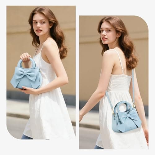 Small Purses for Women Crossbody Bag, Vegan Leather Crossbody Purses and Handbags with Top Carry Handle and Cute Bow Knot(Blue) thumbnail 2