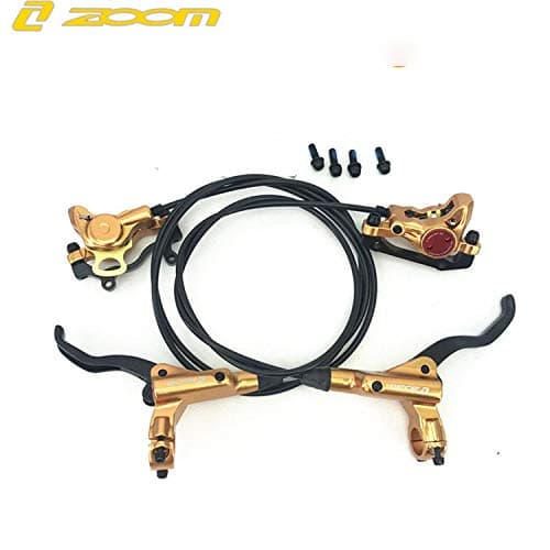 Zoom Hydraulic Disc Brakes Mountain Bike Sets MTB Front & Rear Set with Floating Disc Rotor 160mm & Color Bolts (Gold) - Gold thumbnail 2