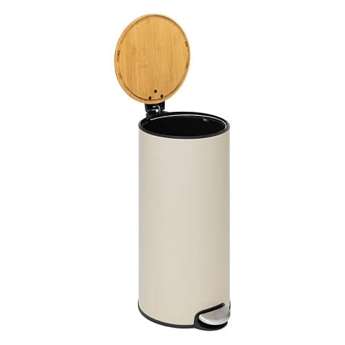 5five - Poubelle de Cuisine à Pédale Modern Color - Beige - 30L - Couvercle en Bambou, Seau Amovible - Pour Maison, Buanderie thumbnail 3
