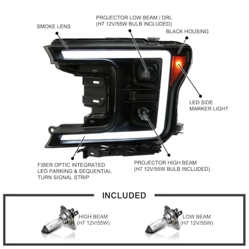 SPEC-D TUNING Black Smoke Sequential Switchback Projector Headlights w/LED Light Bar Compatible with 2018-2020 Ford F-150, Left + Right Pair Headlamps Assembly thumbnail 4