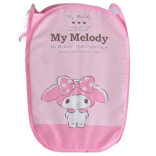 Cute Cartoon themed Laundry Basket, Mesh Pop Up Hamper with Carry Handles, Large Capacity Collapsible Storage for Room, Dorm | Travel & Camping (Melody) - Image 1