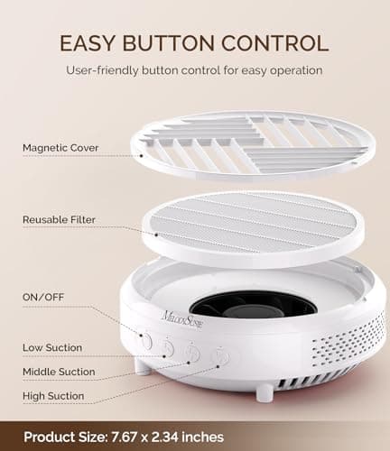 MelodySusie Compact Nail Dust Collector with Lightweight Design,Hpro 3800RPM Portable Nail Vacuum Fan with 3 Suction Modes,Reusable Filter & Easy-Control for Beginners,Nail Students & Home Use,White thumbnail 6